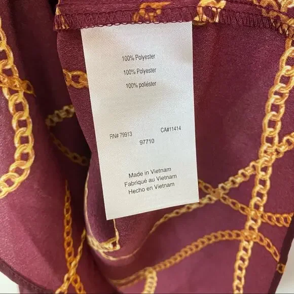 Motherhood Maternity Gold Chain Print  V Neck Sleeveless Blouse Waist Tie Small - Picture 3 of 4